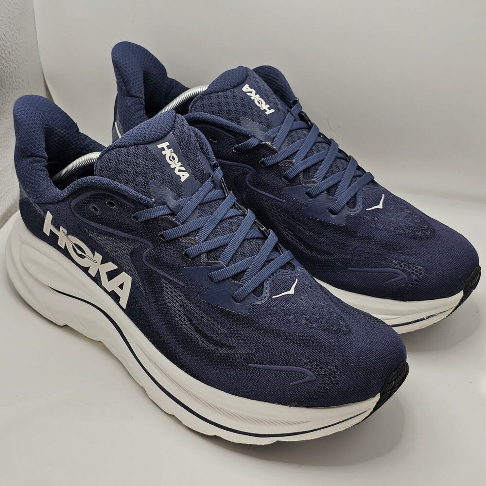 Hoka One One Clifton 10 Navy White Mens 11D UK 10.5 Running Shoes Sneakers